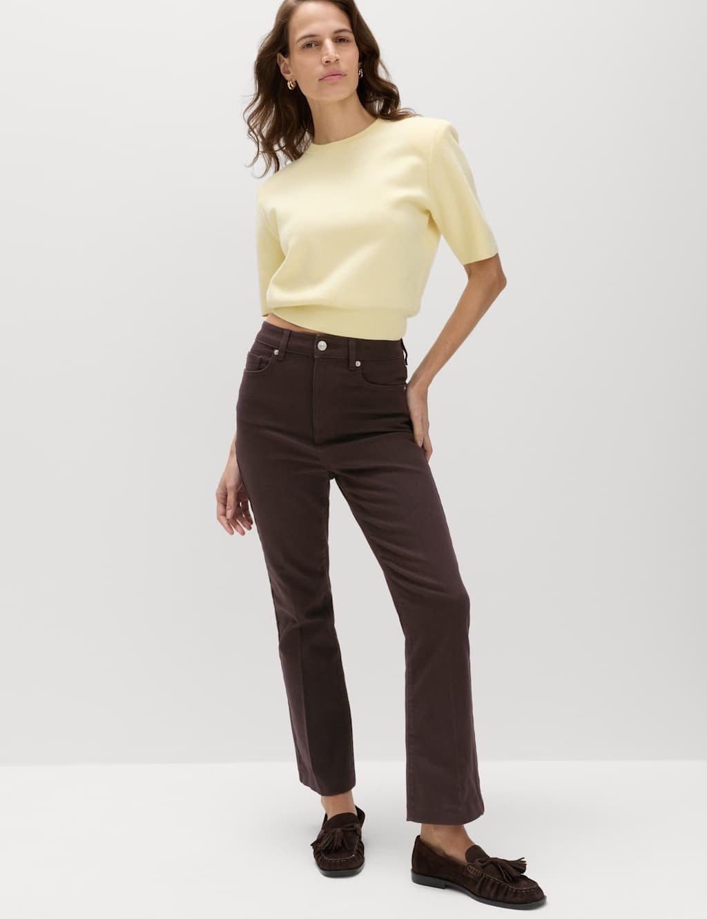Marks & Spencer M&S High Waisted Kickflare Cropped Jeans Bitter Chocolate - 1