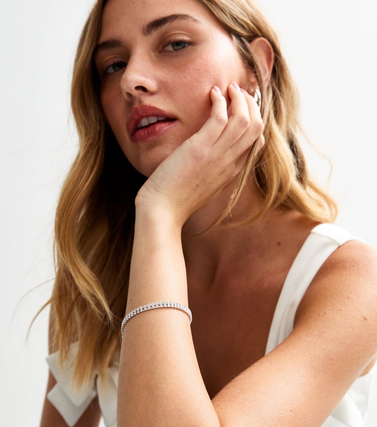 New Look Silver Tone Diamantè Tennis Bracelet New Look