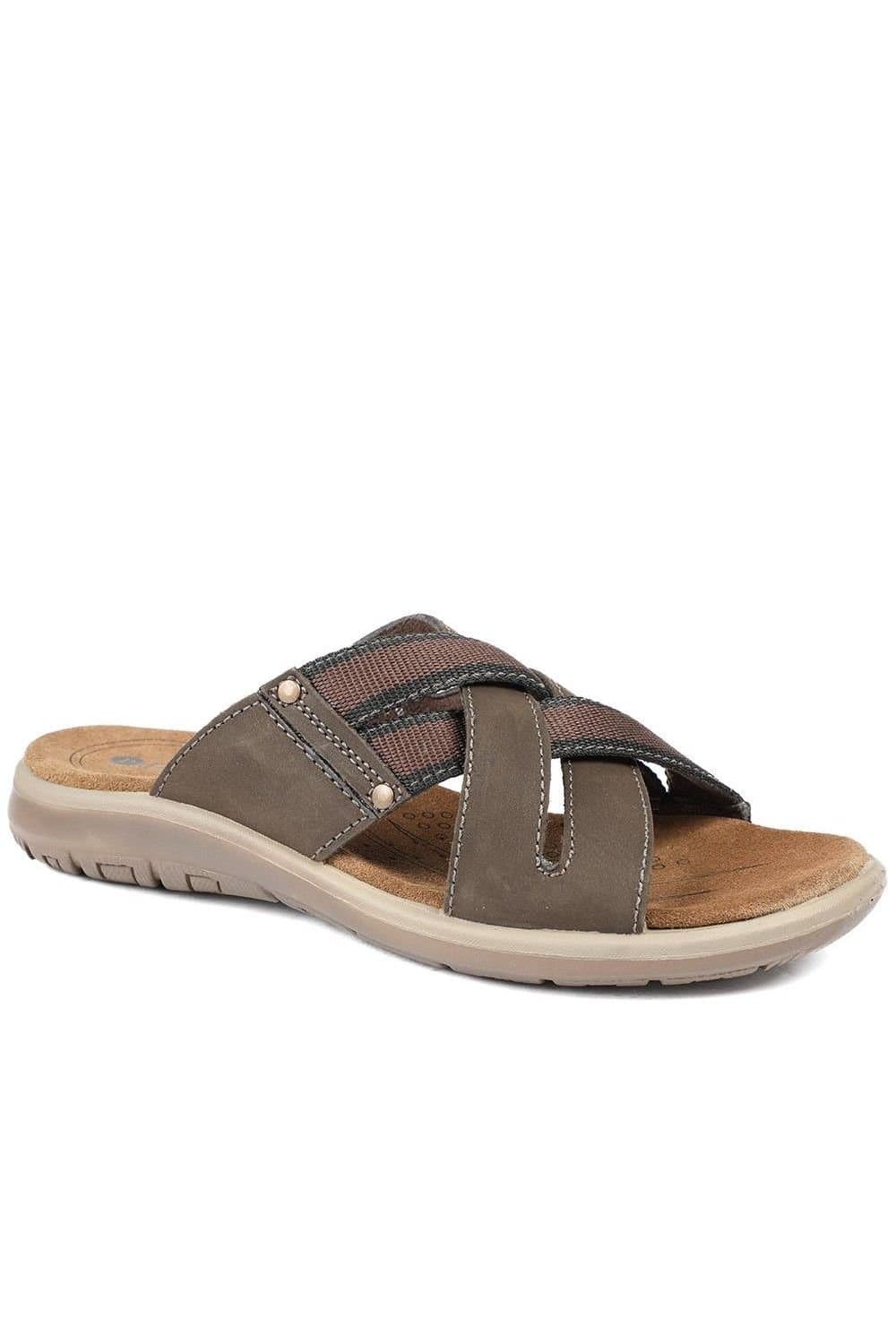 Pavers Pavers Men's Leather Cross Strap Slip On Sandals in Brown