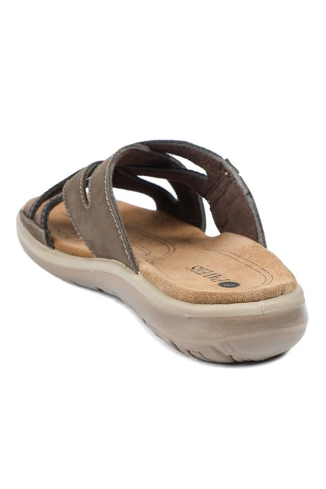 Pavers Pavers Men's Leather Cross Strap Slip On Sandals in Brown - 3