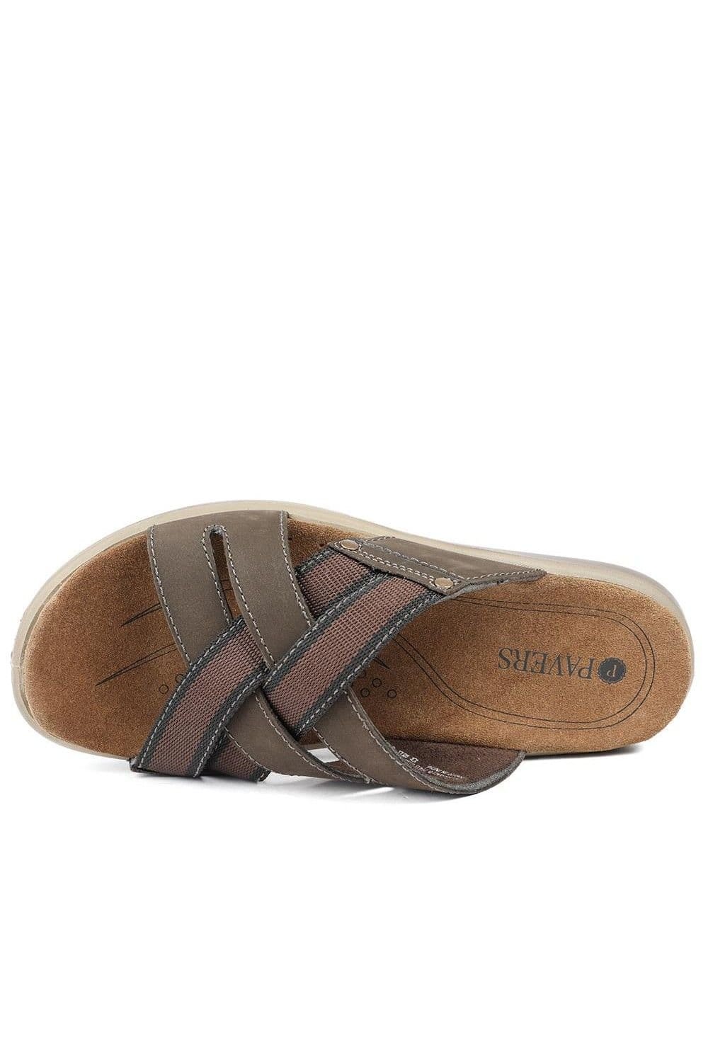 Pavers Pavers Men's Leather Cross Strap Slip On Sandals in Brown - 4
