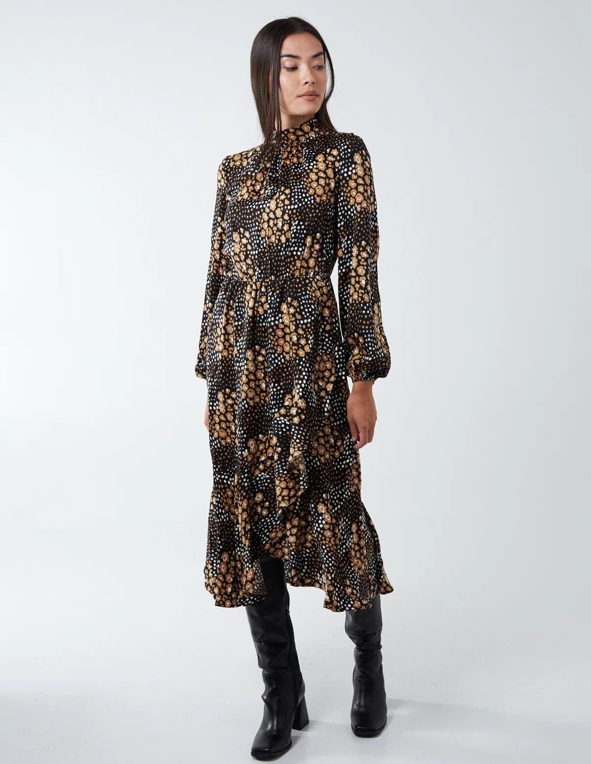 Blue Vanilla Blouson Elasticated Wrap Midi Dress