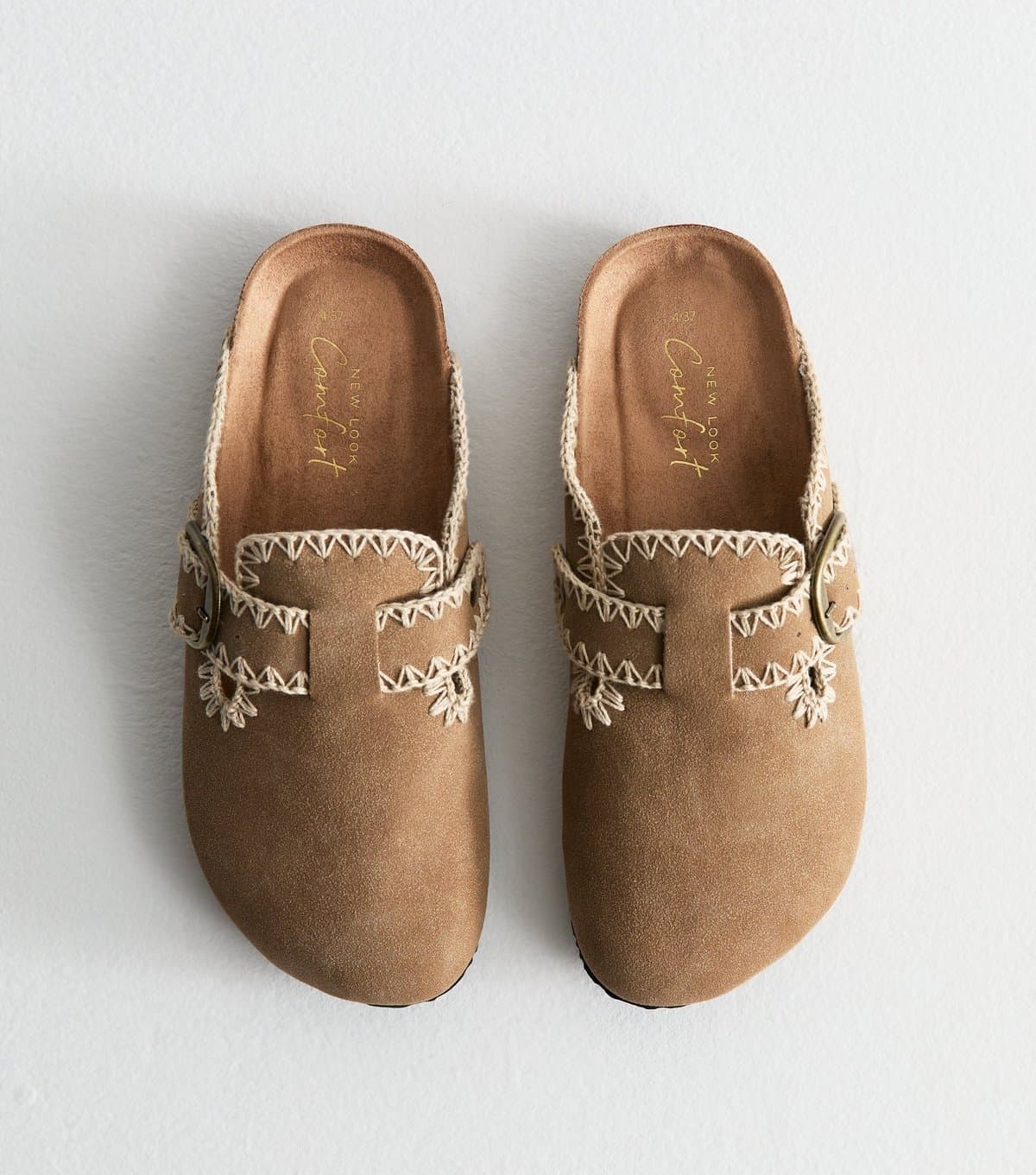 New Look Women's Brown Faux Suede Whipstitched Mules New Look