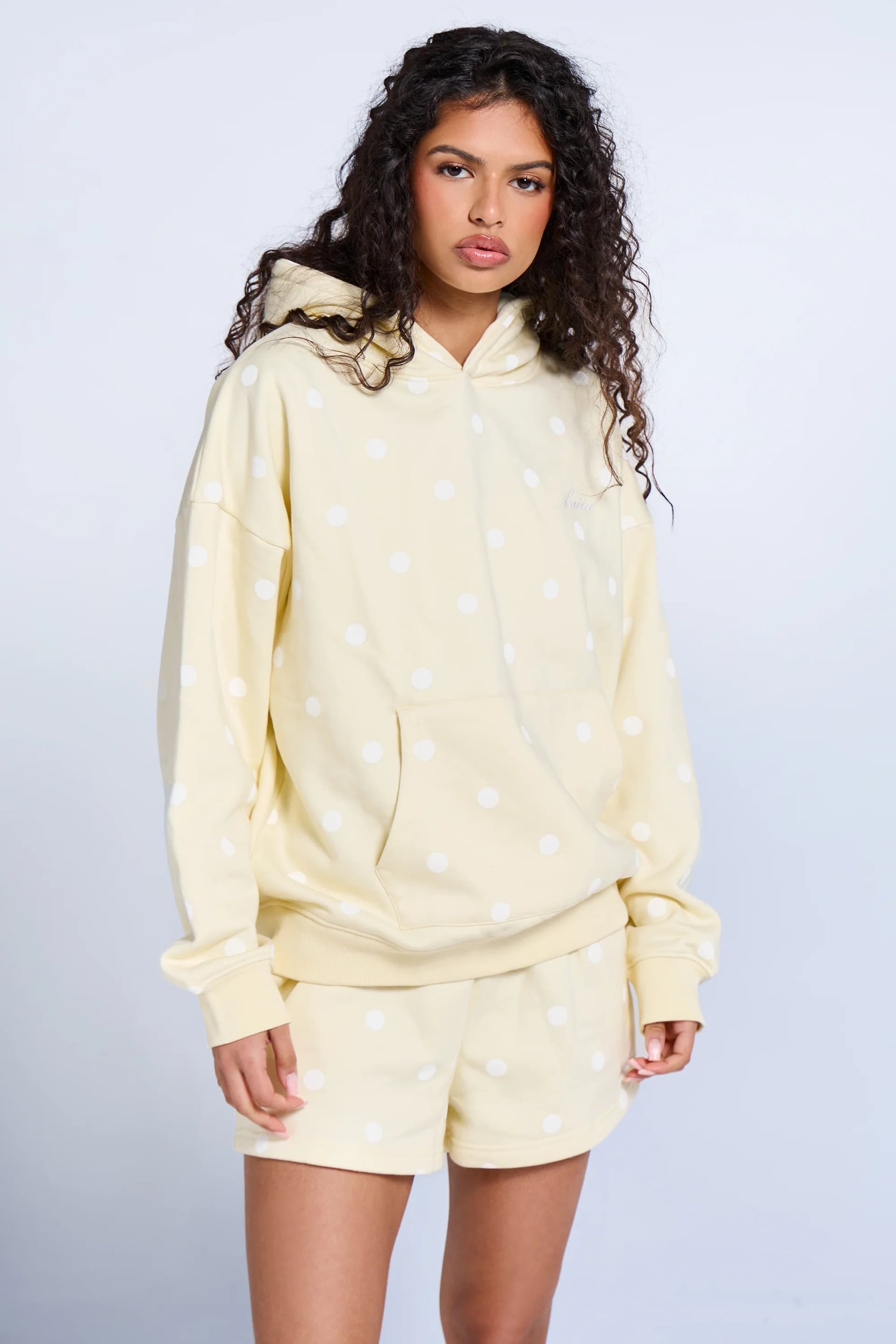 Kaiia Kaiia Polka Dot Oversized Hoodie Lemon & White