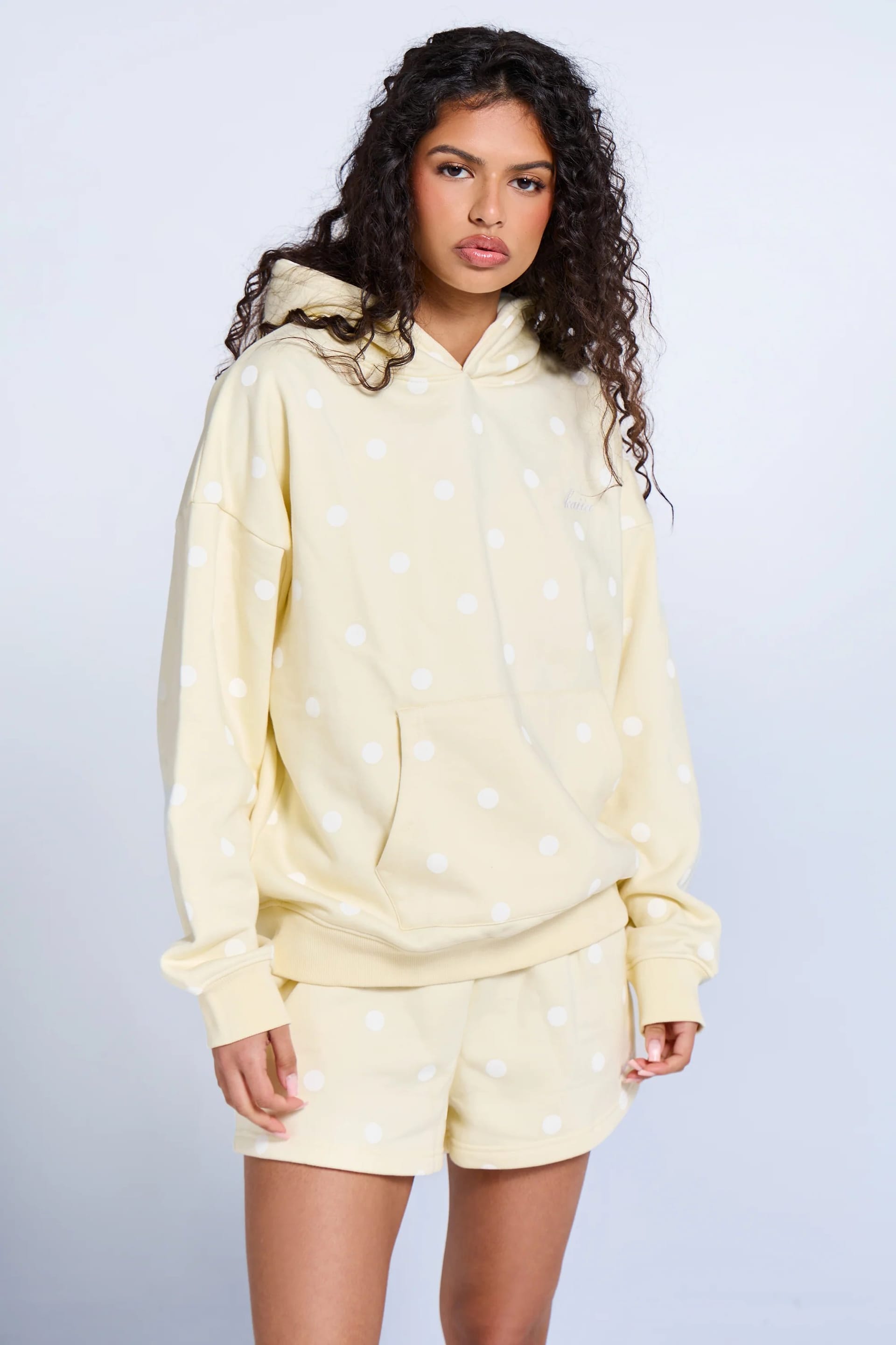 Kaiia Lemon & White Polka Dot Oversized Hoodie