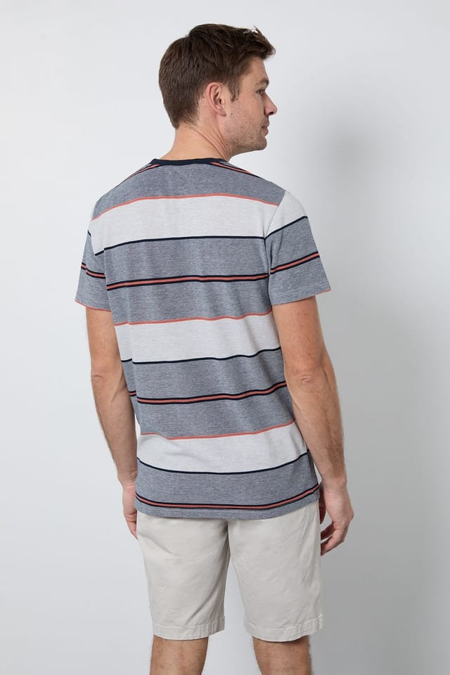 Maine Maine Men's Light Grey Stripe T-Shirt - 3