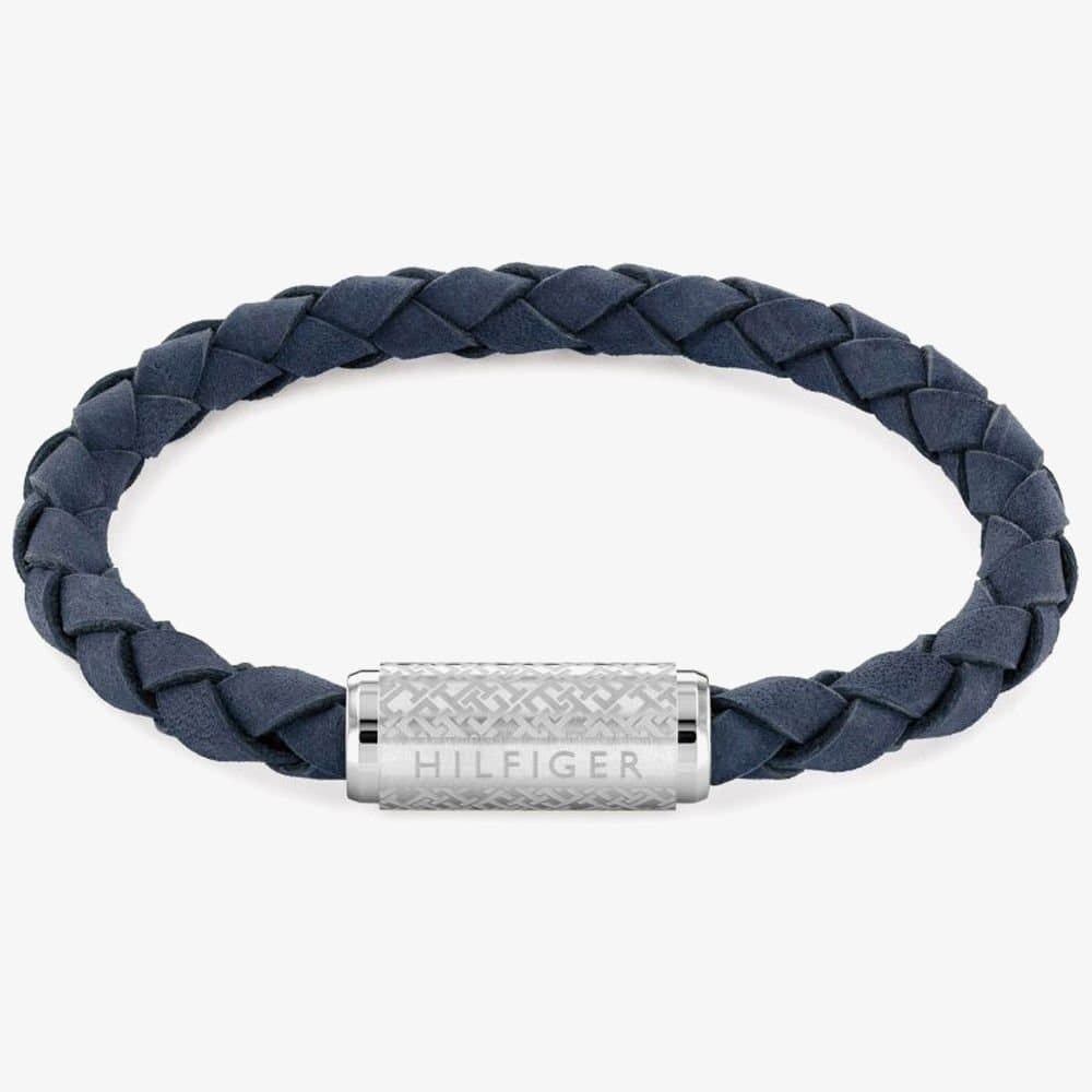 Tommy Hilfiger Tommy Hilfiger Men's Exploded Braided Navy Blue Leather Monogram Bracelet 2790480