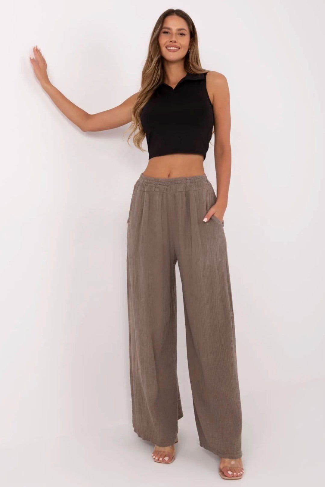 Love Lace Brown Cotton Palazzo Trousers