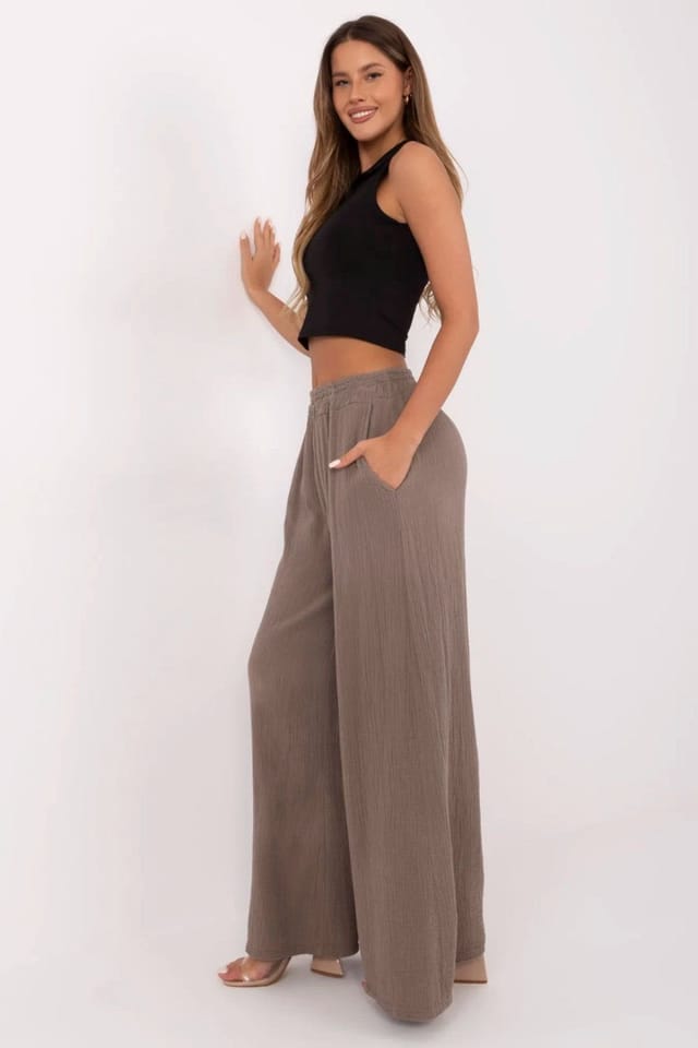 Love Lace Love Lace Women's Breathable Cotton Muslin Palazzo Trousers in Brown - 2