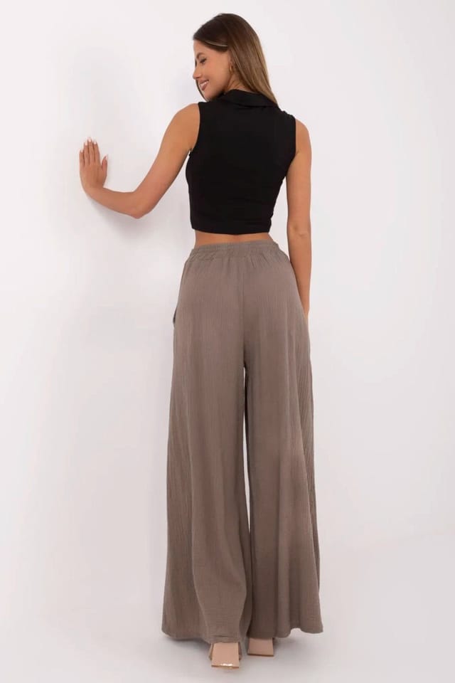 Love Lace Love Lace Women's Breathable Cotton Muslin Palazzo Trousers in Brown - 3