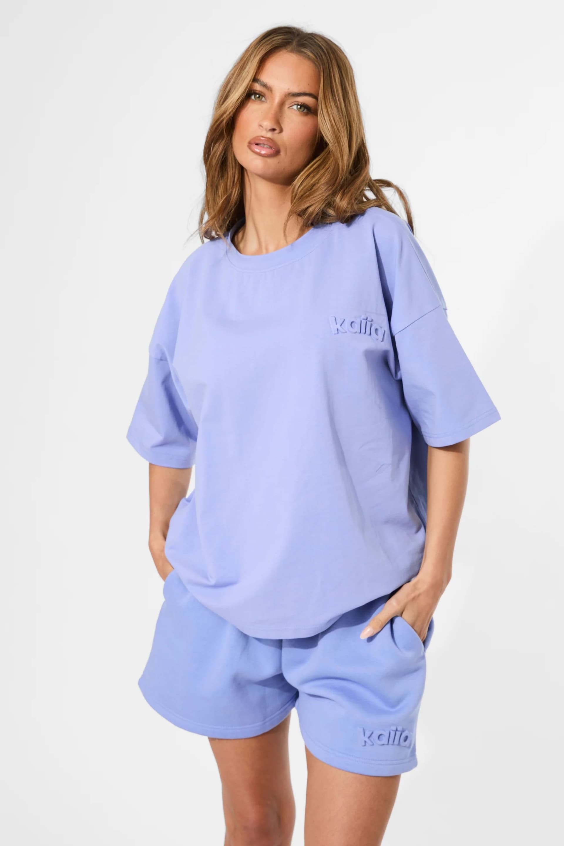 Kaiia Kaiia Embossed Logo Oversized Tee Cornflower Blue