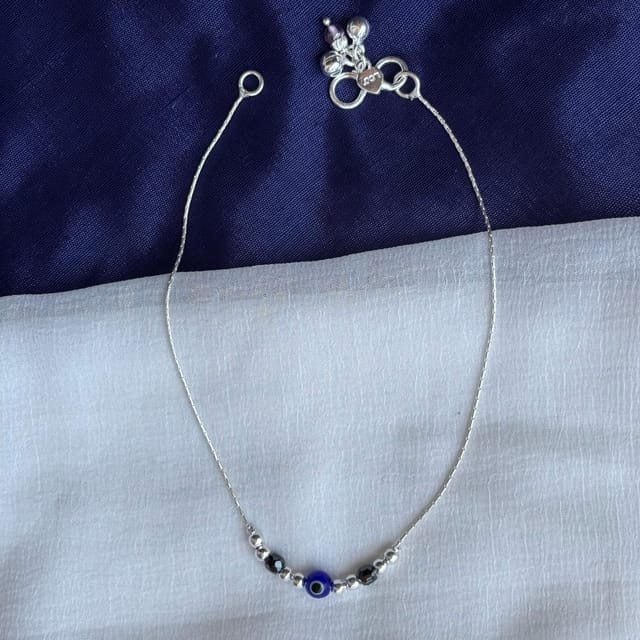 The Colourful Aura The Colourful Aura Women's Pure Silver Beaded Evil Eye Nazar Payal Anklet - 3