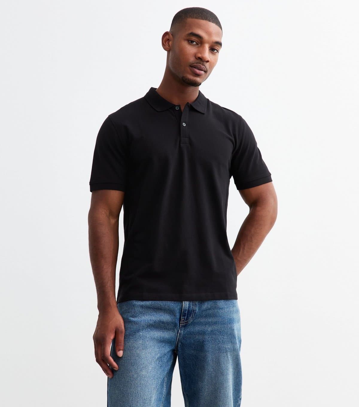 New Look Men's Black Regular Cotton Piqué Polo Shirt New Look