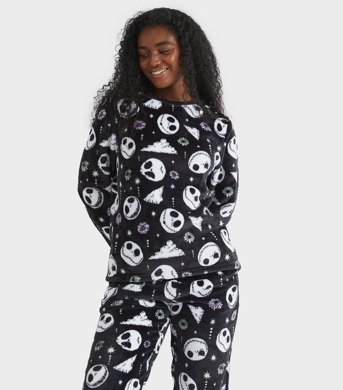 Skinnydip Women's Black Jack Skellington Fleece Pyjama Set Skinnydip New Look