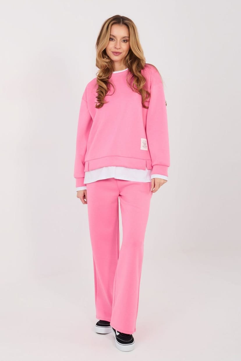 Love Lace Love Lace Women's Minimal Casual Tracksuit Set with Straight Pants in Pink - 1