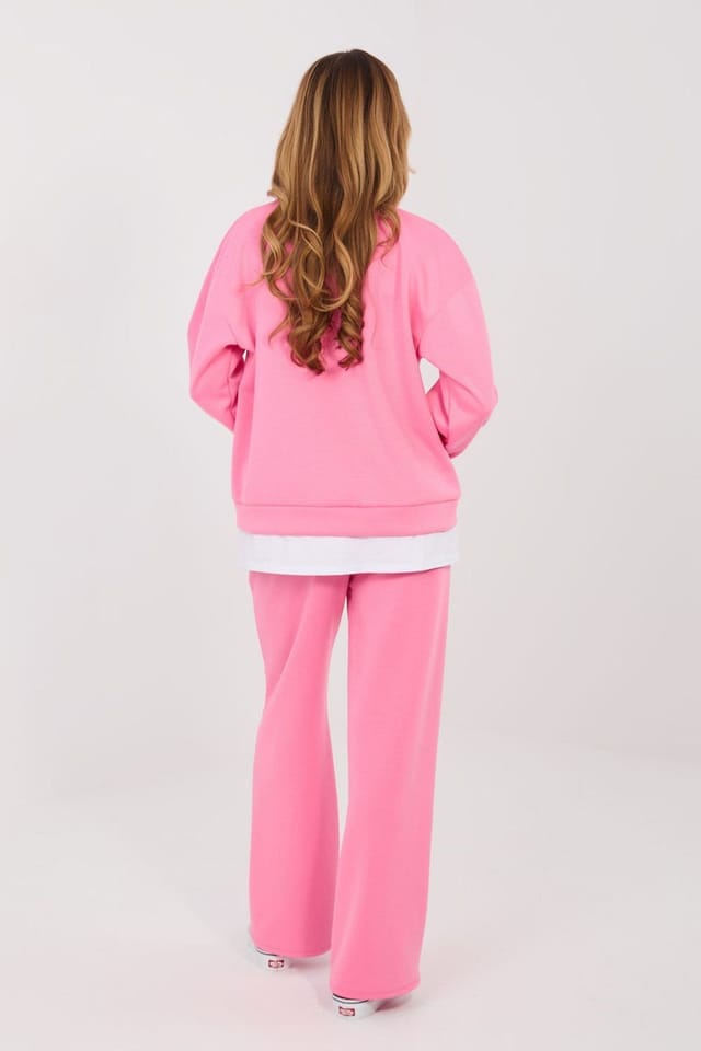 Love Lace Love Lace Women's Minimal Casual Tracksuit Set with Straight Pants in Pink - 2