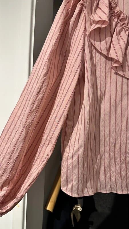 Zara Zara pink striped shirt with ruffles size 12/large