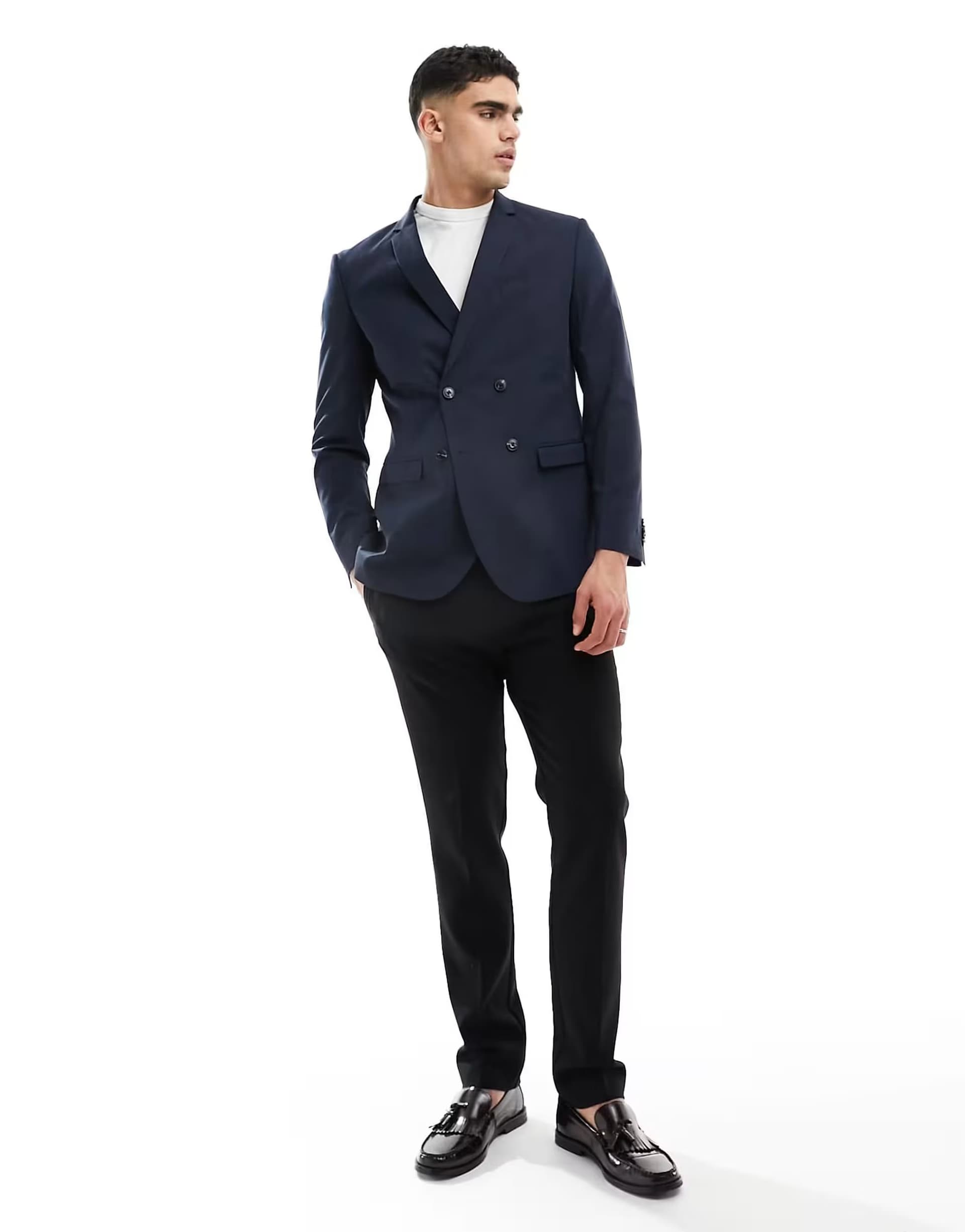 ASOS Jack & Jones Premium double breasted suit jacket in navy