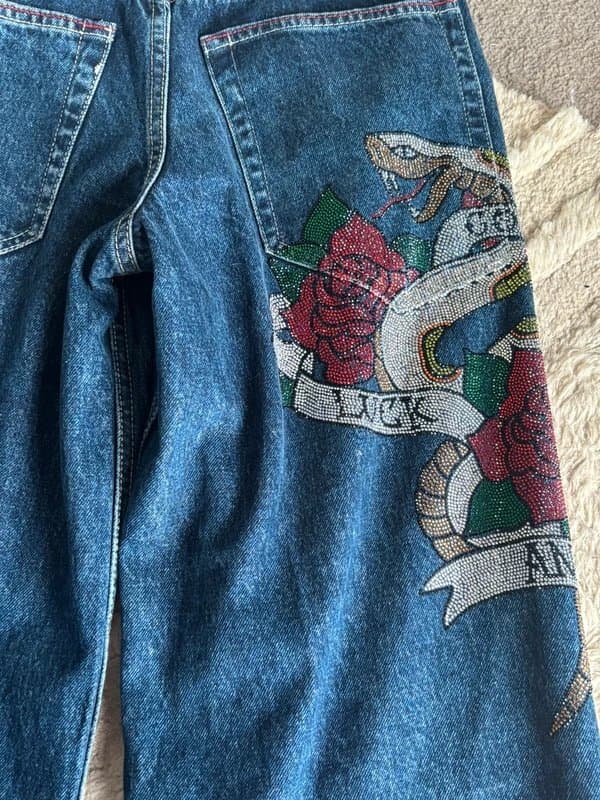 Bershka Bershka rose gem embroidered jeans