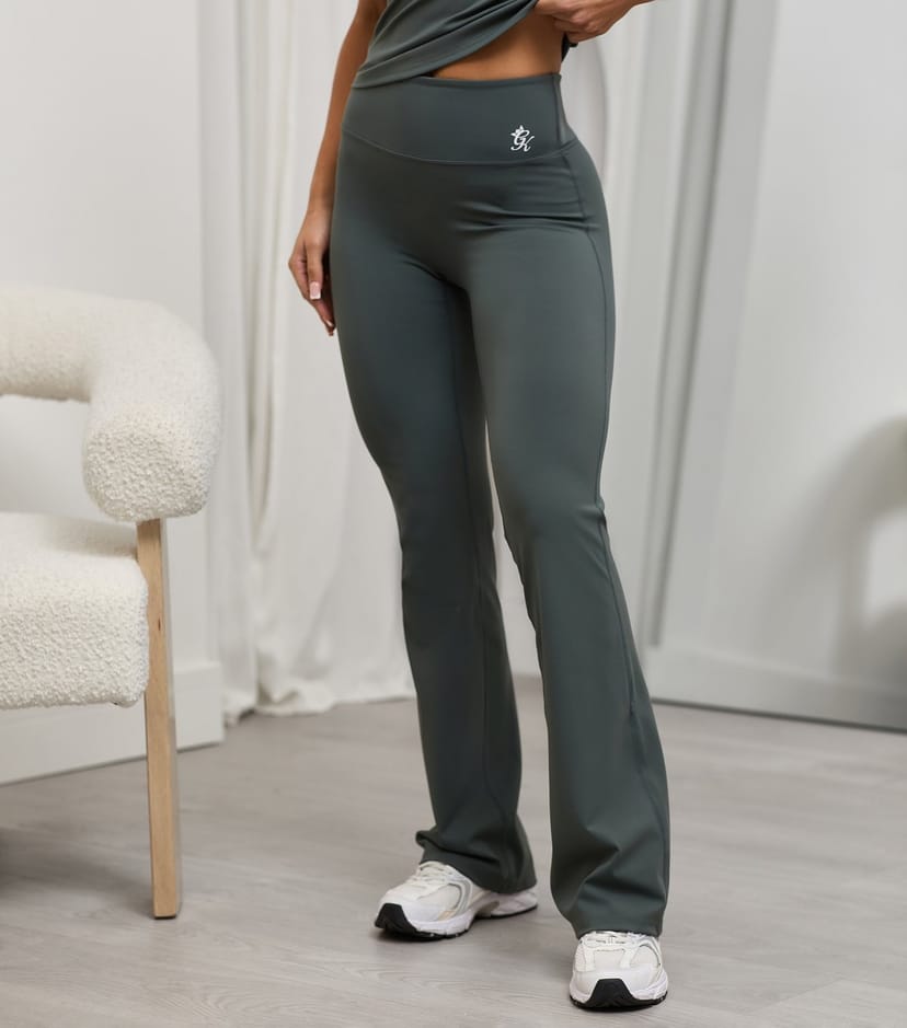 Gym King Women's 365 Khaki Green Flared Yoga Leggings Gym King New Look - 1