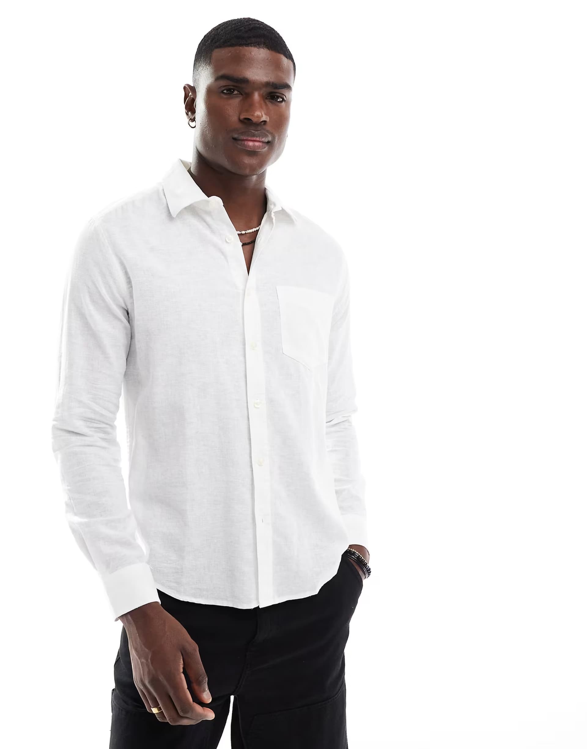 ASOS ASOS Only & Sons Linen Long Sleeve Shirt in White