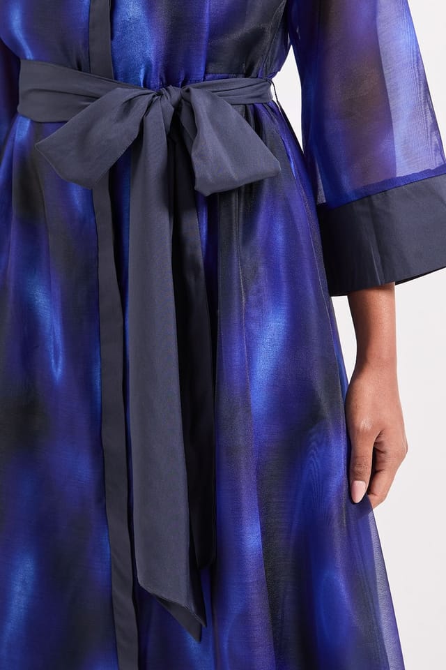 Wallis Wallis Women's Abstract Organza Contrast Shirt Dress in Blue - 2