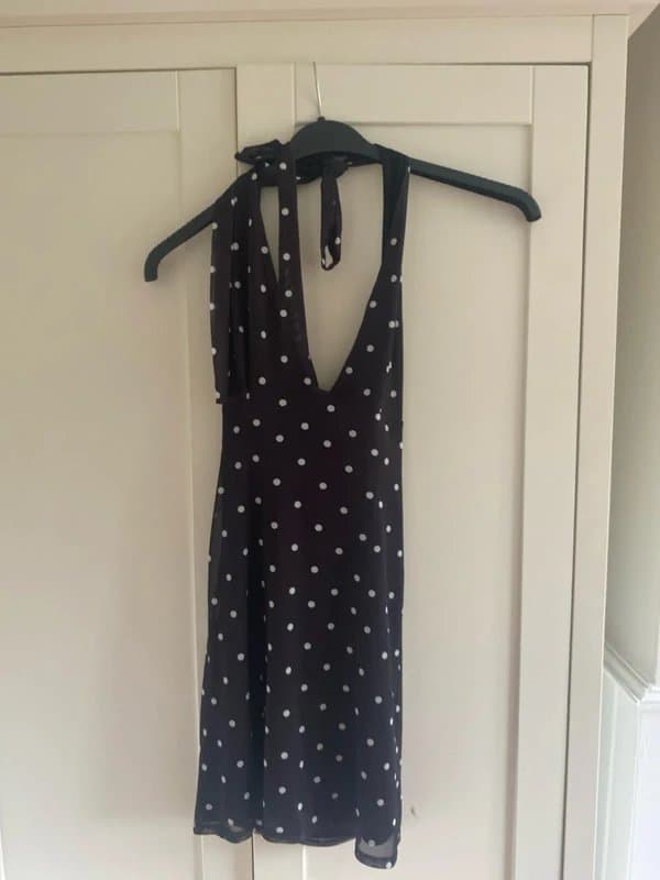 ASOS Design Asos black and white polka dot halter neck mini dress size small