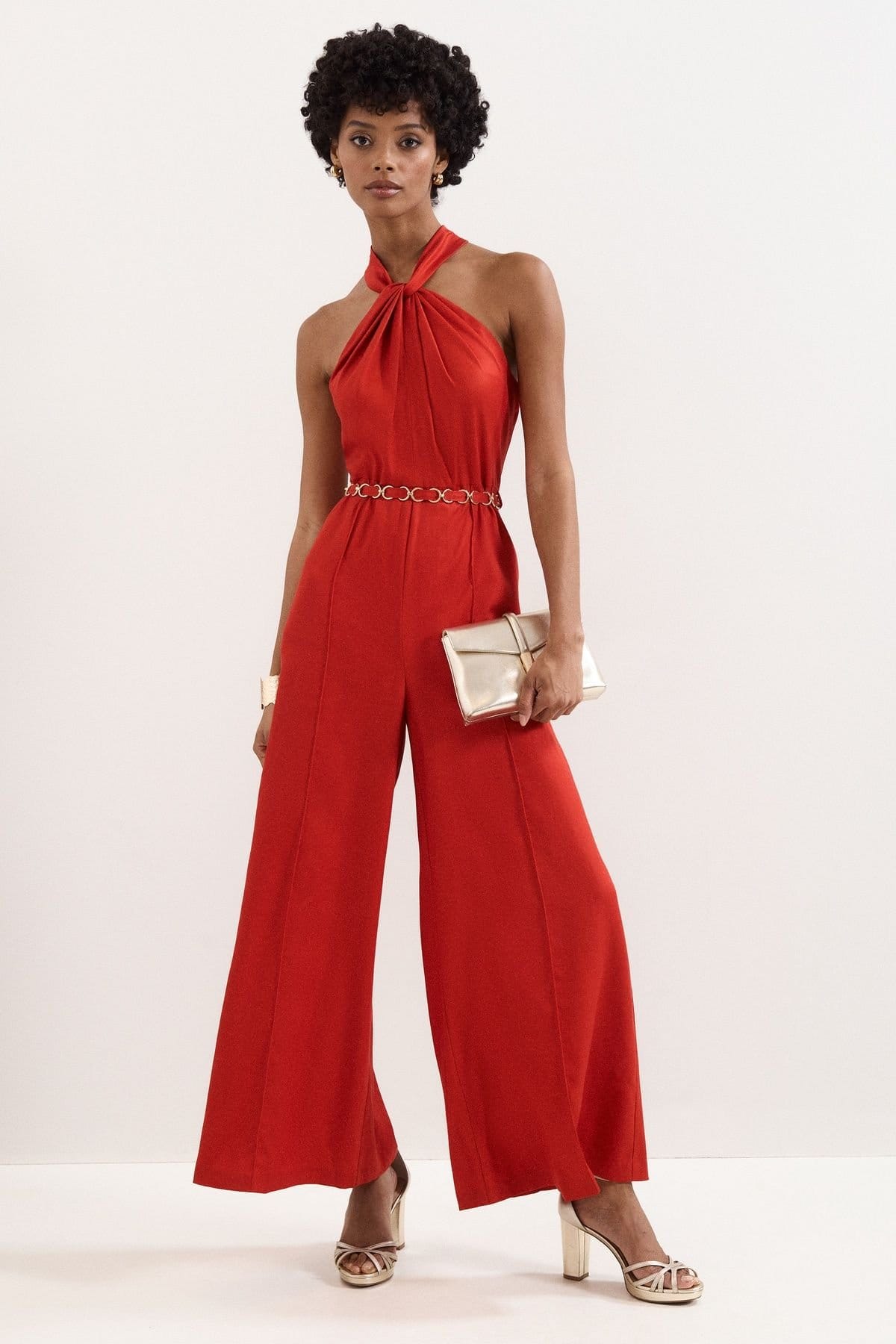 Phase Eight Scarlet Linen-Blend Halter Neck Jumpsuit