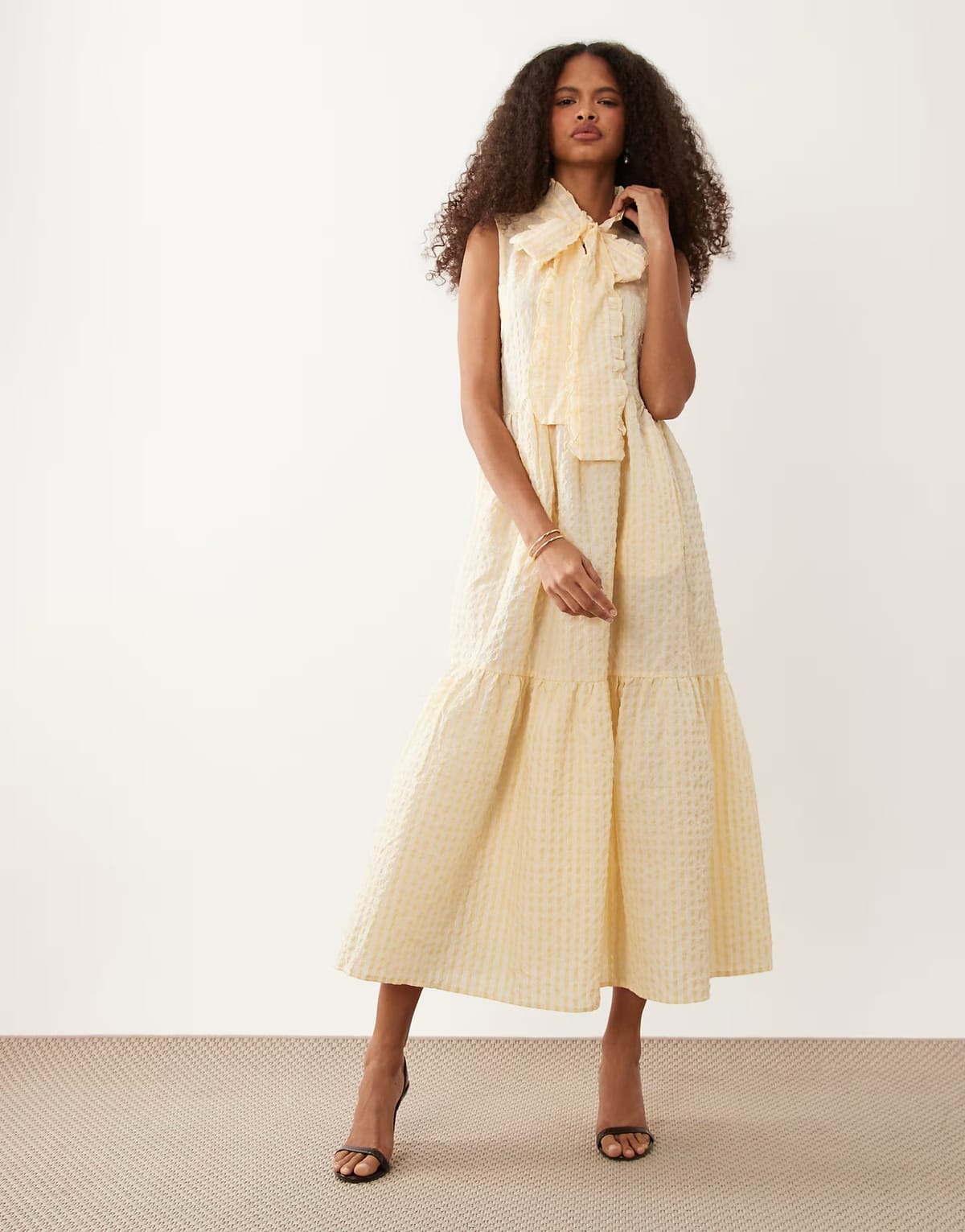 ASOS Sister Jane Wave tripe bow detail tiered skirt maxi dress in yellow - 1