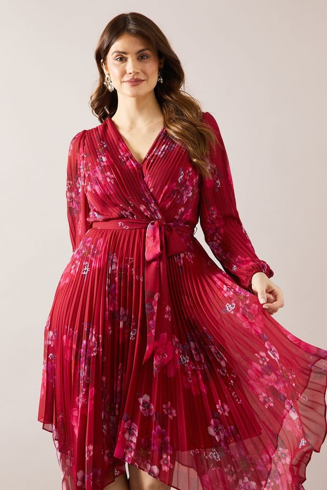 Wallis Wallis Women's Pleated Asymmetric Wrap Dress in Raspberry - 2