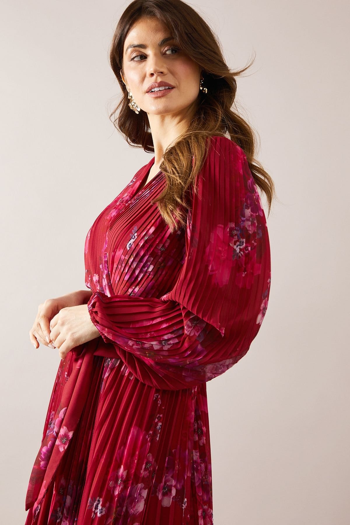 Wallis Wallis Women's Pleated Asymmetric Wrap Dress in Raspberry - 4