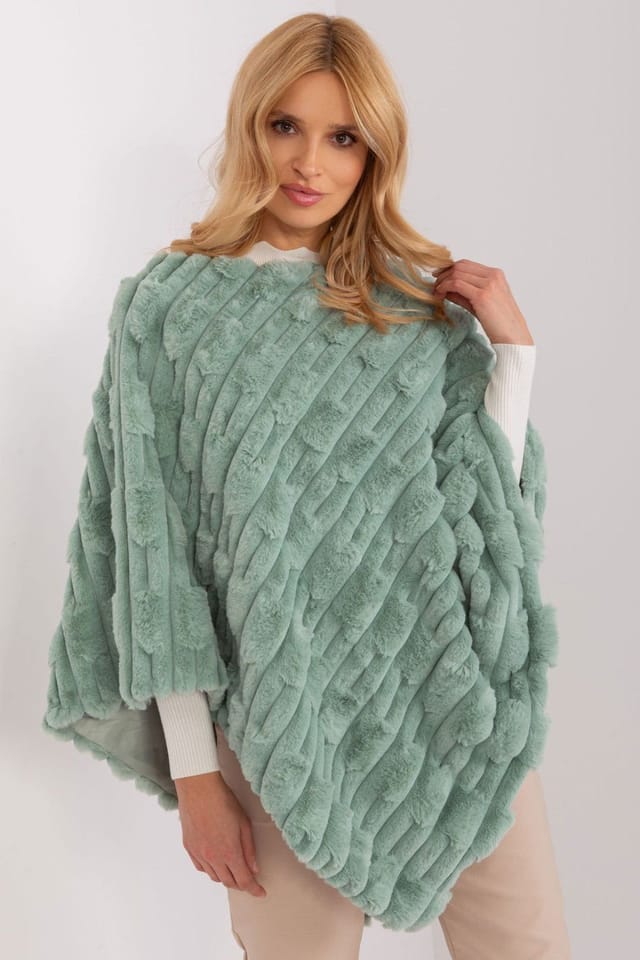Love Lace Love Lace Women's Textured Polyester Casual Round Neck Poncho in Green - 2