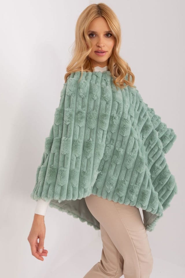 Love Lace Love Lace Women's Textured Polyester Casual Round Neck Poncho in Green - 3