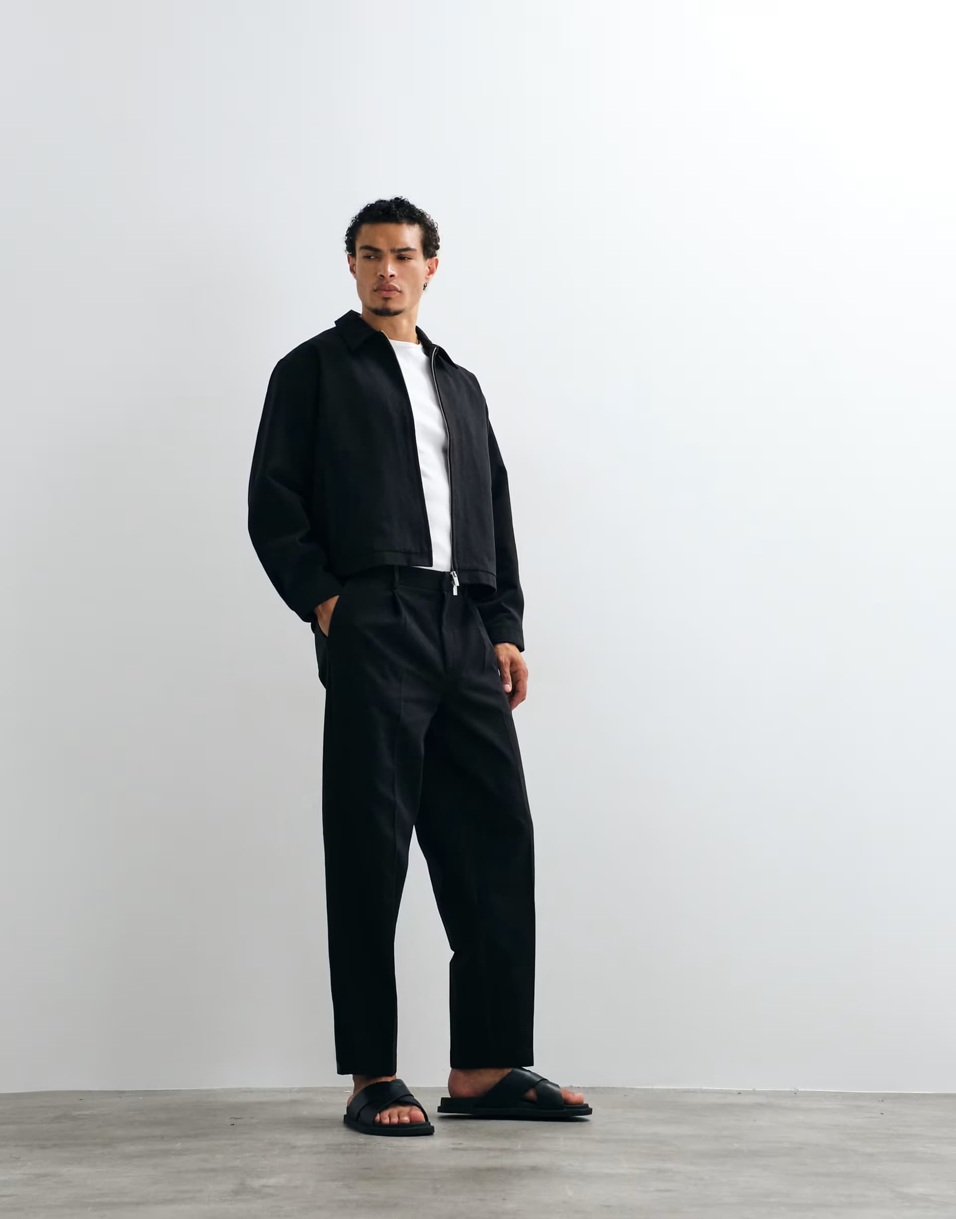 ASOS ASOS DESIGN oversized tapered denim look smart co-ord trousers with half elasticated waist in black