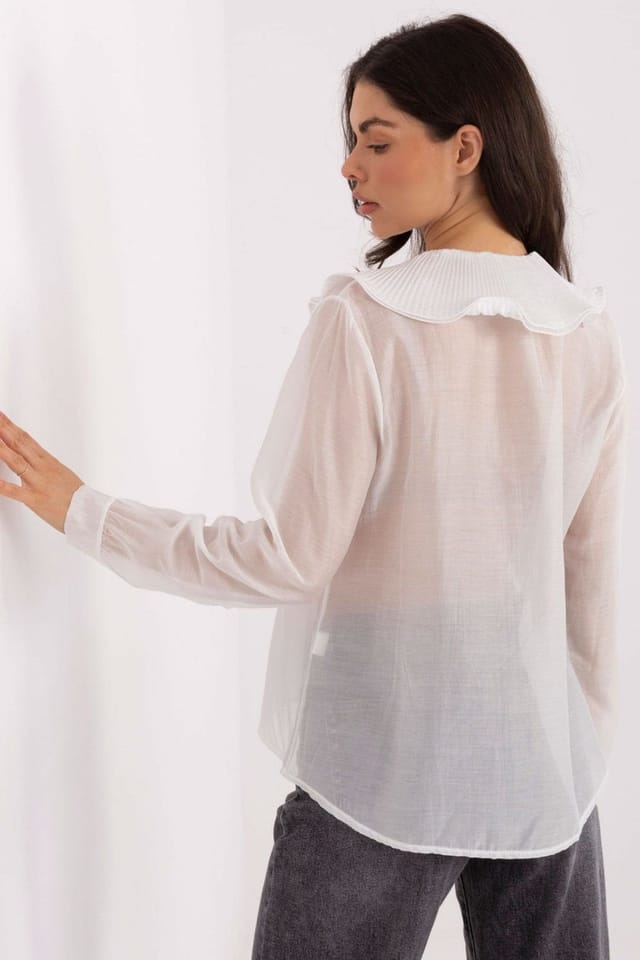 Love Lace Love Lace Women's Elegant Jabot Detail Long Sleeve Shirt in White - 3