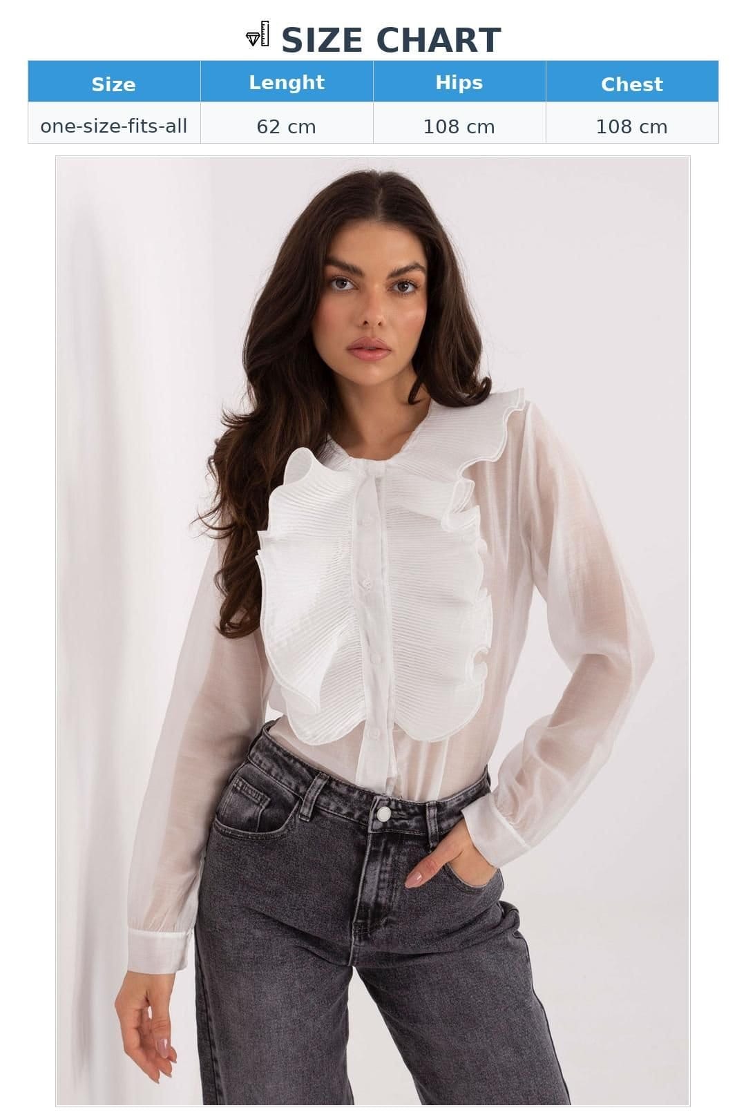 Love Lace Love Lace Women's Elegant Jabot Detail Long Sleeve Shirt in White - 4
