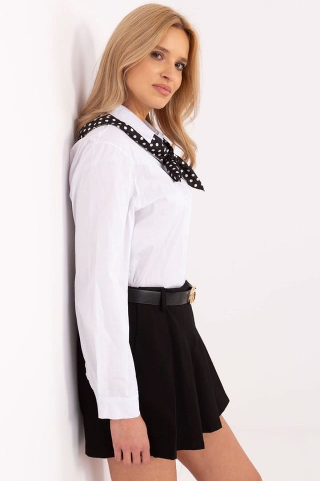 Love Lace Love Lace Women's Long Sleeve Shirt with Removable Scarf in White - 2