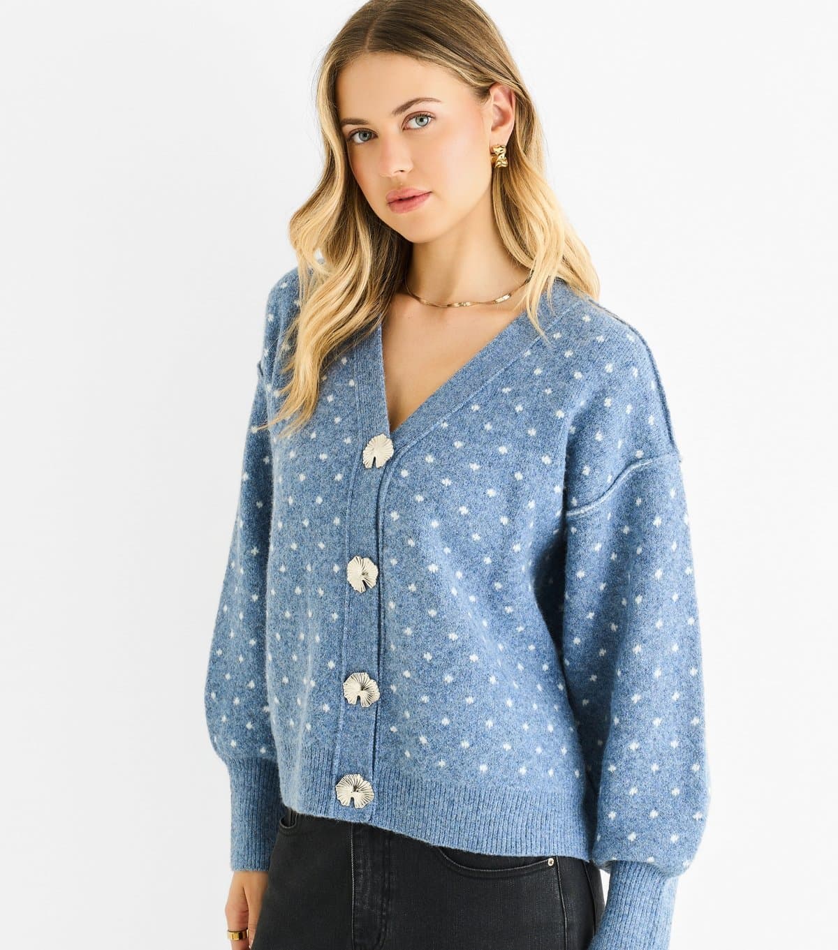 Gini London Women's Blue Polka Dot Knit Cardigan Gini London New Look