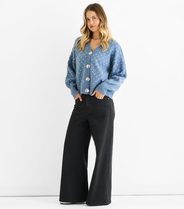 Gini London Women's Blue Polka Dot Knit Cardigan Gini London New Look - 3