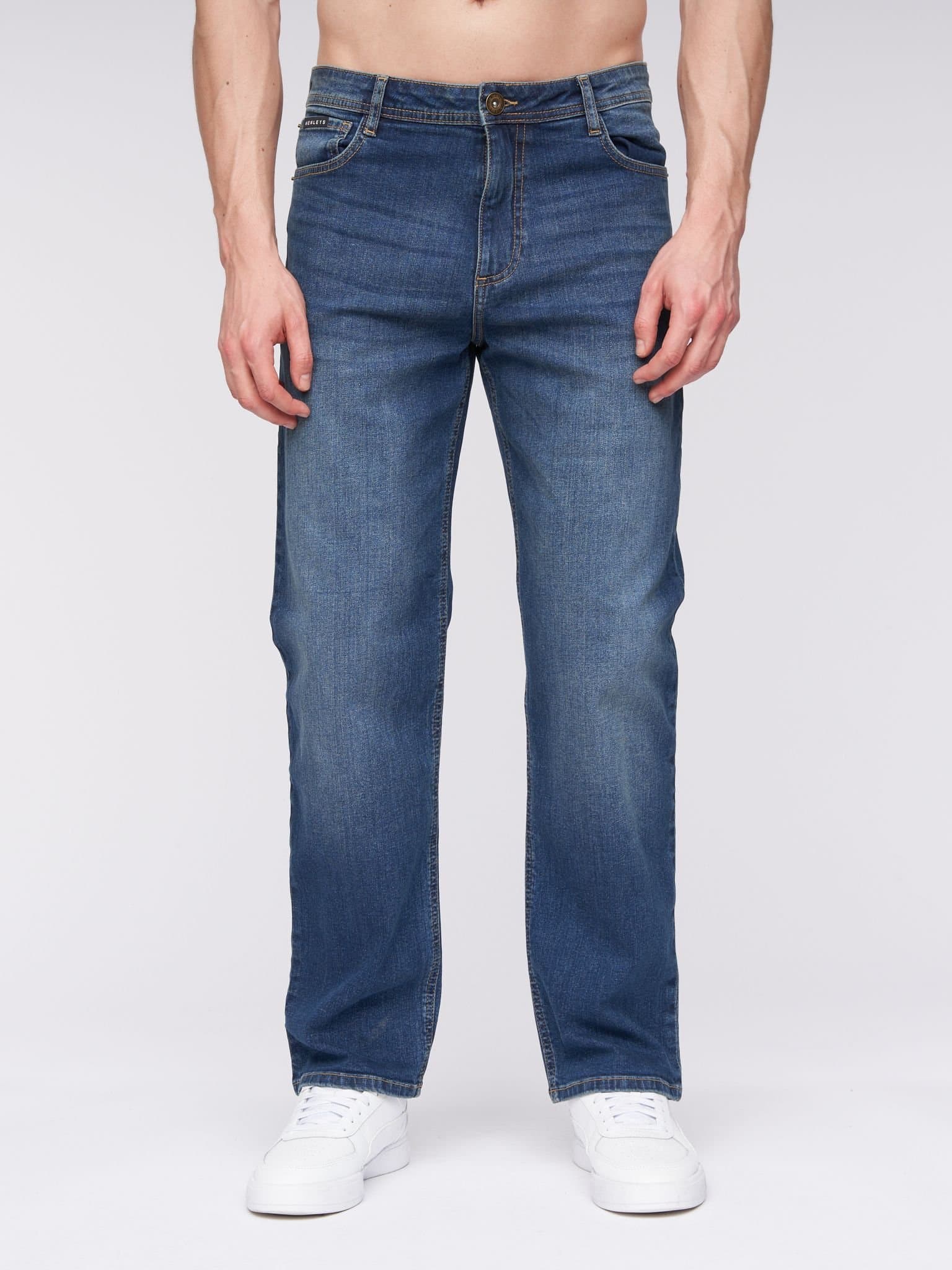 Henleys Henleys Mid Blue Straight-Fit Stretch Denim Jeans