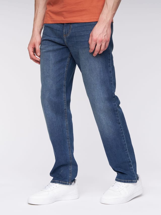 Henleys Henleys Breeze Men's Straight-Fit Stretch Denim Jeans with Woven Label Detail in Mid Blue - 2
