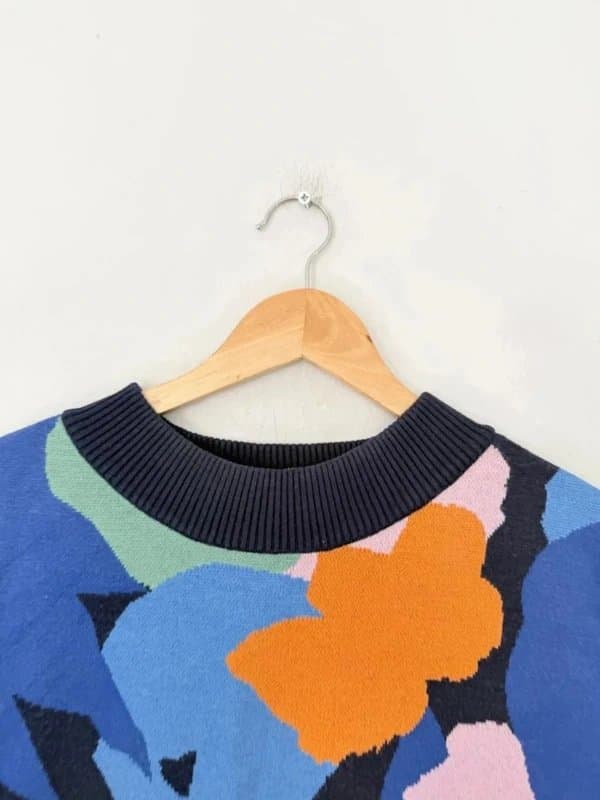 Never Fully Dressed Never Fully Dressed Jumper Size UK 12 Blue Floral Sweater Knitted Chunky Bright . . a