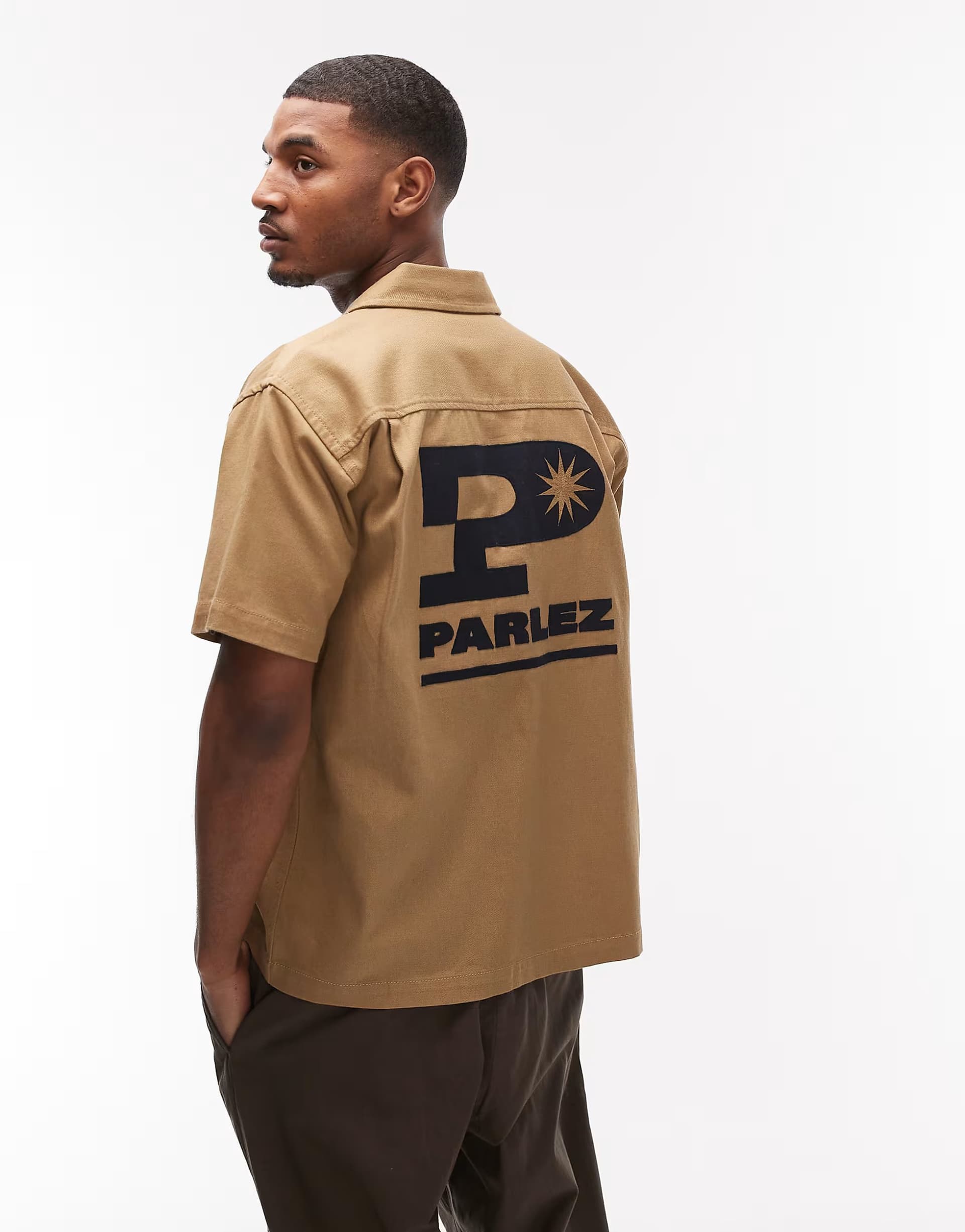 ASOS Parlez jack short sleeve back print shirt in beige