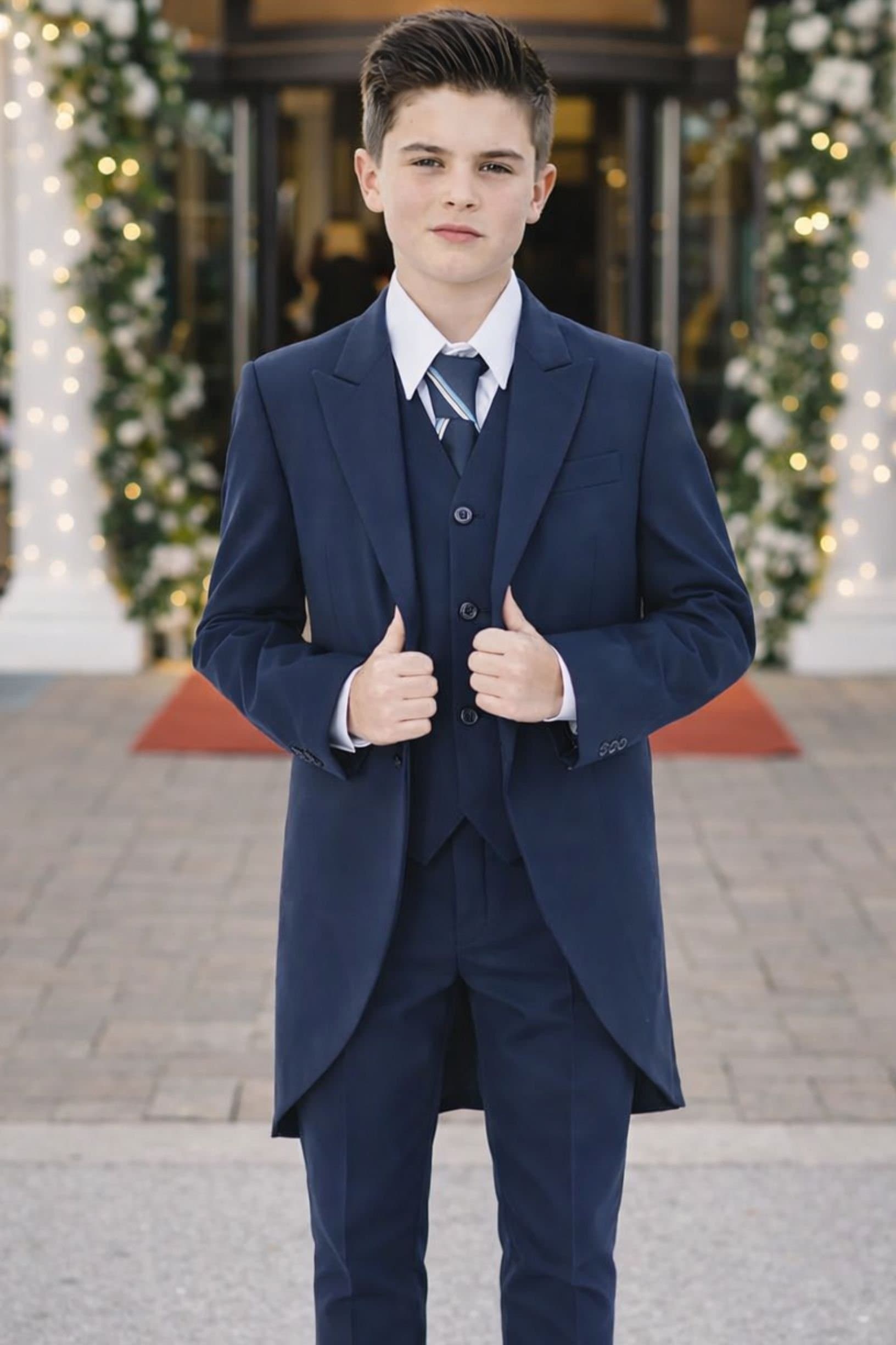 Vivaki Vivaki Men's 5 Piece Suit Navy Tailcoat