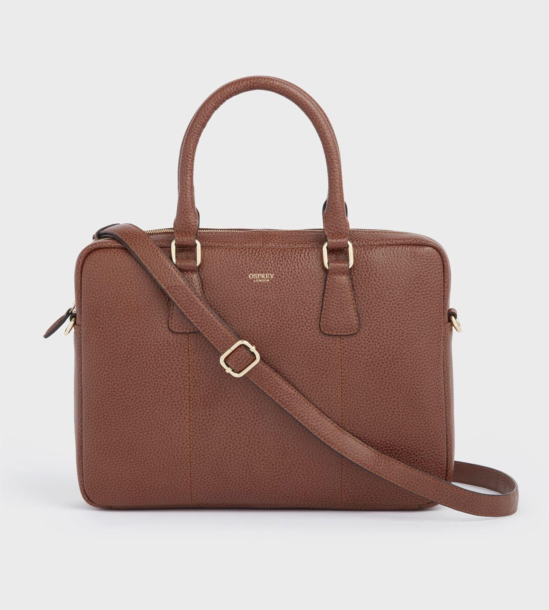 OSPREY LONDON OSPREY LONDON Women's The Adaline Leather Laptop Bag in Tan