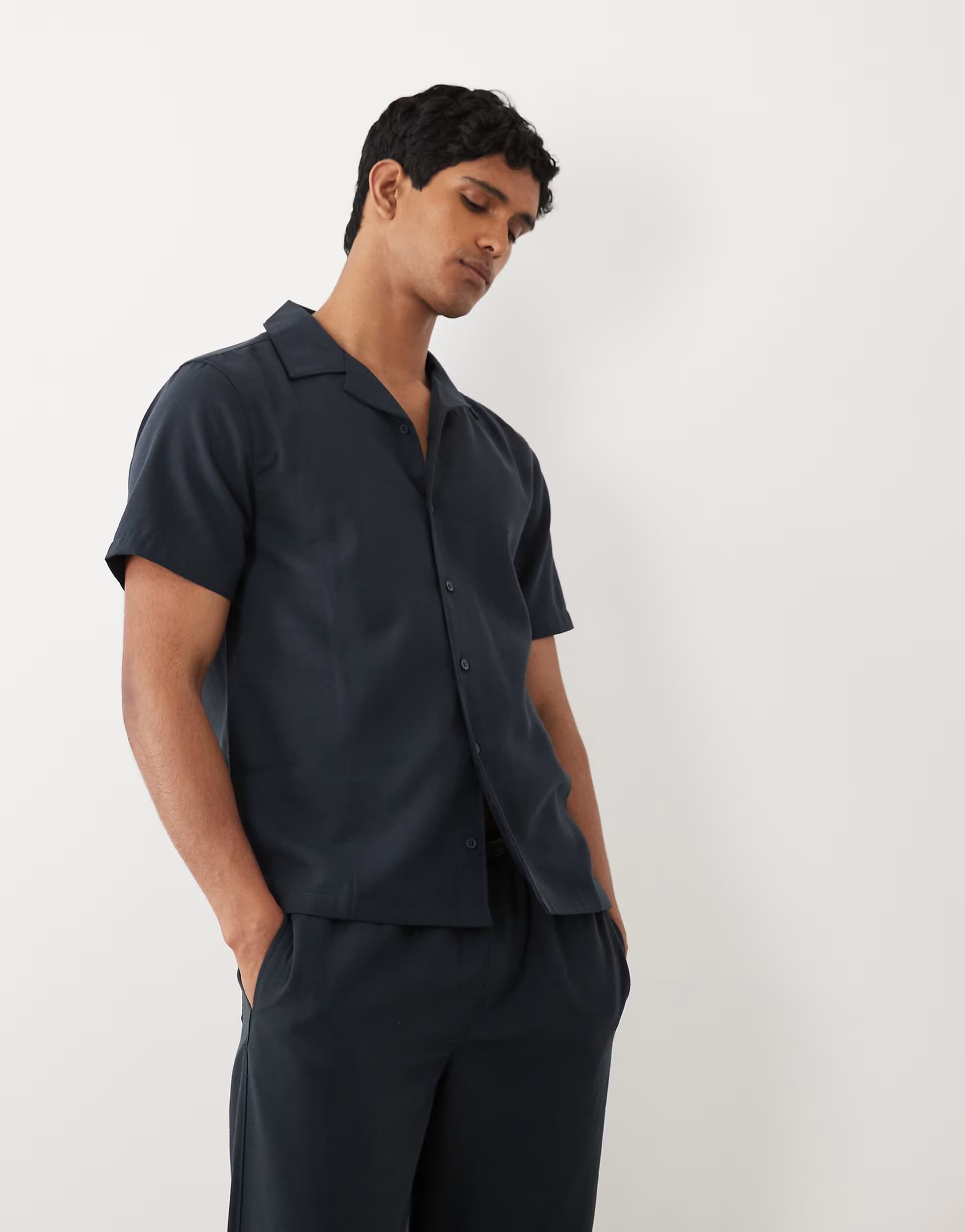 ASOS New Look co-ord linen look revere shirt in navy