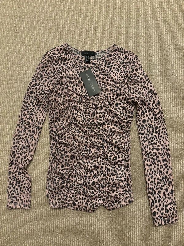 New Look New Look - Ruched Mesh Animal print Top - Size 8