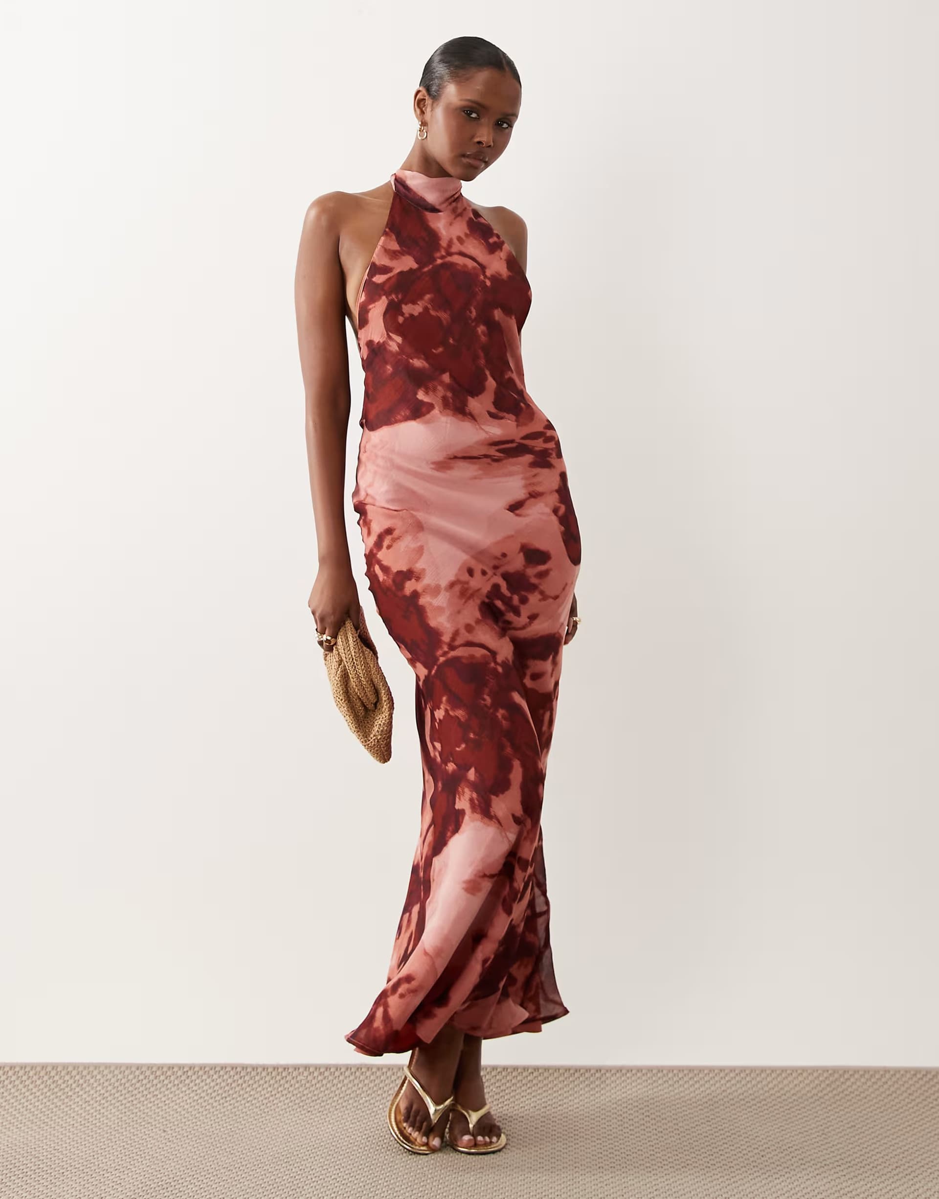 ASOS ASOS DESIGN tie halter neck maxi dress in abstract print
