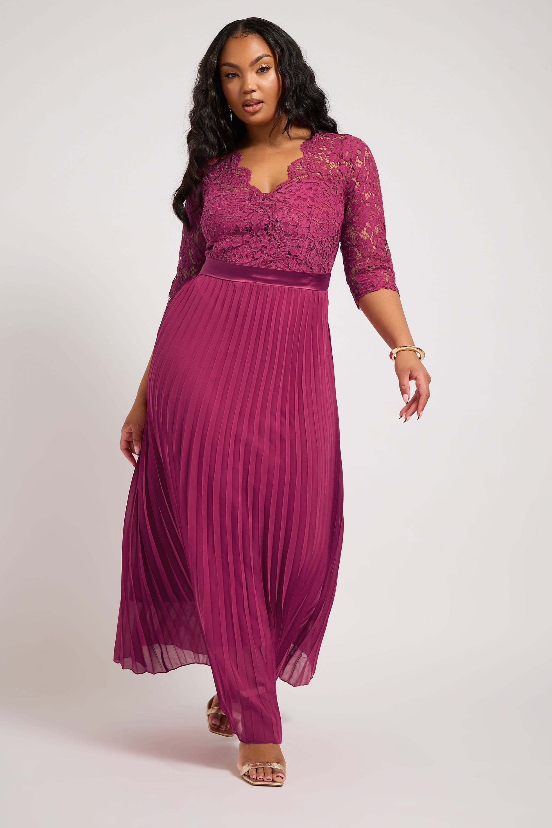 Yours Yours Women's Lace Wrap Pleated Maxi Dress in Pink - 4