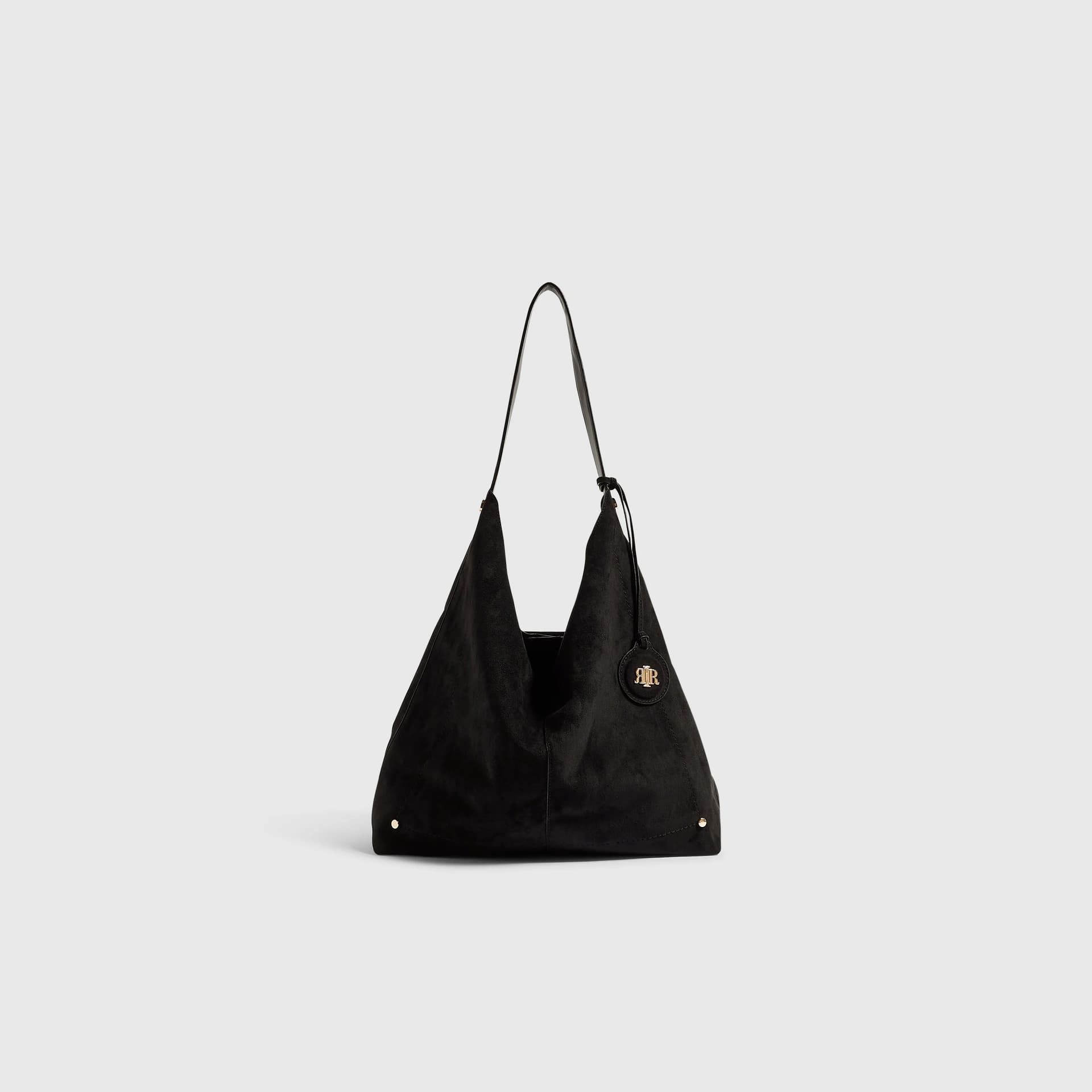 River Island River Island Womens Black Faux Suede Charm Slouch Bag